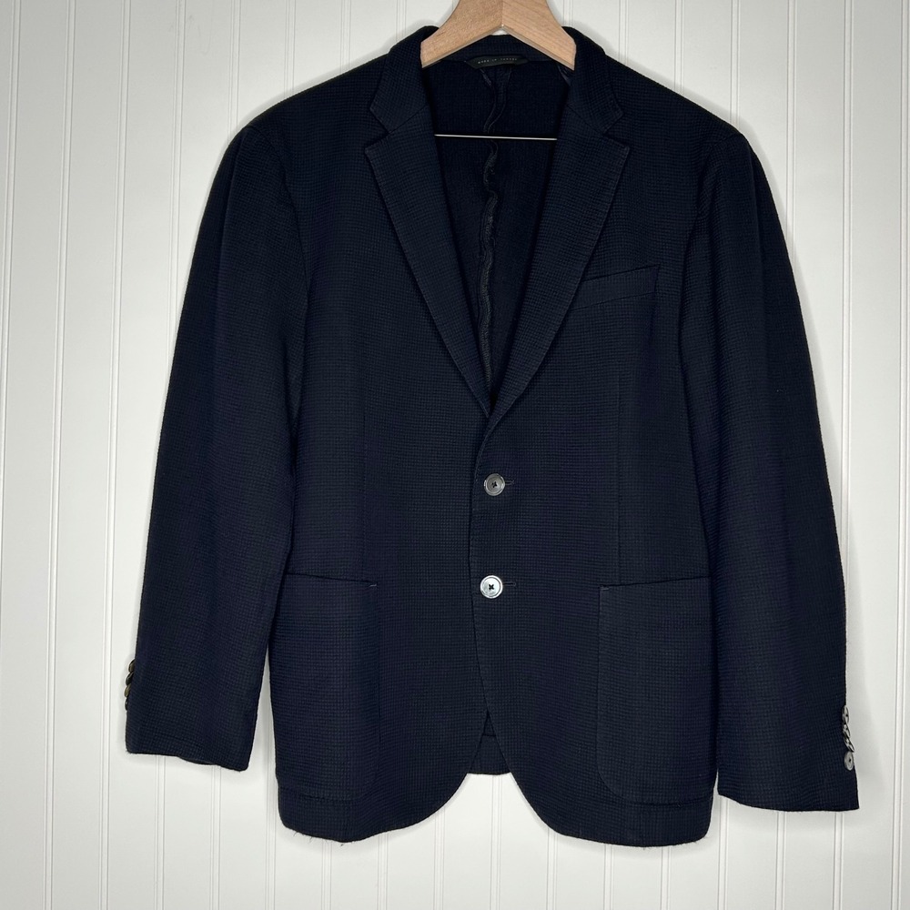BOSS Hugo Boss Mens Blazer 38R Navy Stretch Waffle Knit Unlined Sport Coat